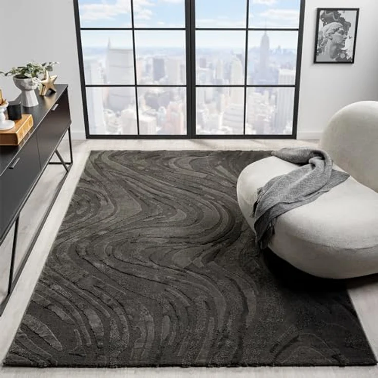Vimoda Designteppich Teppich Wohnzimmer modern dicht & weich, Rechteckig, Höhe: 11 mm, Einfarbig, Wellenmuster, Läufer, Kurzflor, neues Design, ED Effekt – Bild 2
