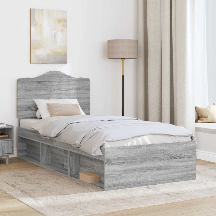 vidaXL Bettrahmen Graues Sonoma 90 x 200 cm Massives Kiefernholz 3413358 – Bild 2
