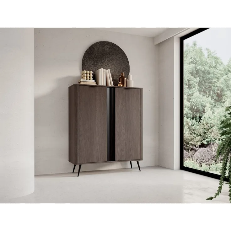 MOEBLO Kommode LARON 2D (Eiche Dunin mit 2 Türen, modernes Industrial & Japandi Design, Metallgriffe & Füße, geriffelte Zierleiste, elegantes Stauraummöbe, Sideboard Wohnzimmer Kommode Schlafzimmer Komodenschrank Highboard), (BxHxT): 113,2 x 134,2 x 38 cm