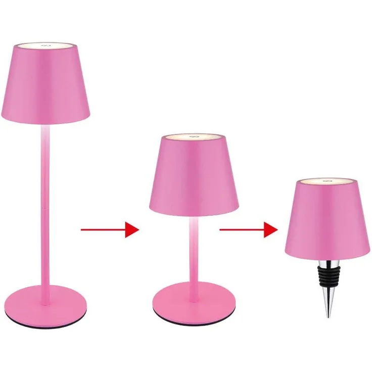 LED Tischlampe, pink, Akku, Touchdimmer, Flaschenaufsatz