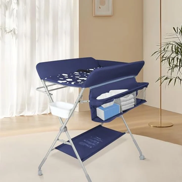 Wickelstation für Baby, Wickeltisch, faltbar, tragbar, Wickeltisch, faltbar, tragbar, mit Aufbewahrungskorb, maximale Belastung von 25 kg,80 x 58 x 90 cm (Marineblau) – Bild 7