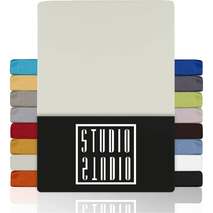 STUDIO Basic Spannbettlaken 160x200 cm, 100% gekämmte Baumwolle, Oeko-TEX 100, Markenqualität, Bettlaken Spannbetttuch Jersey 160x200 - Schnee – Bild 1