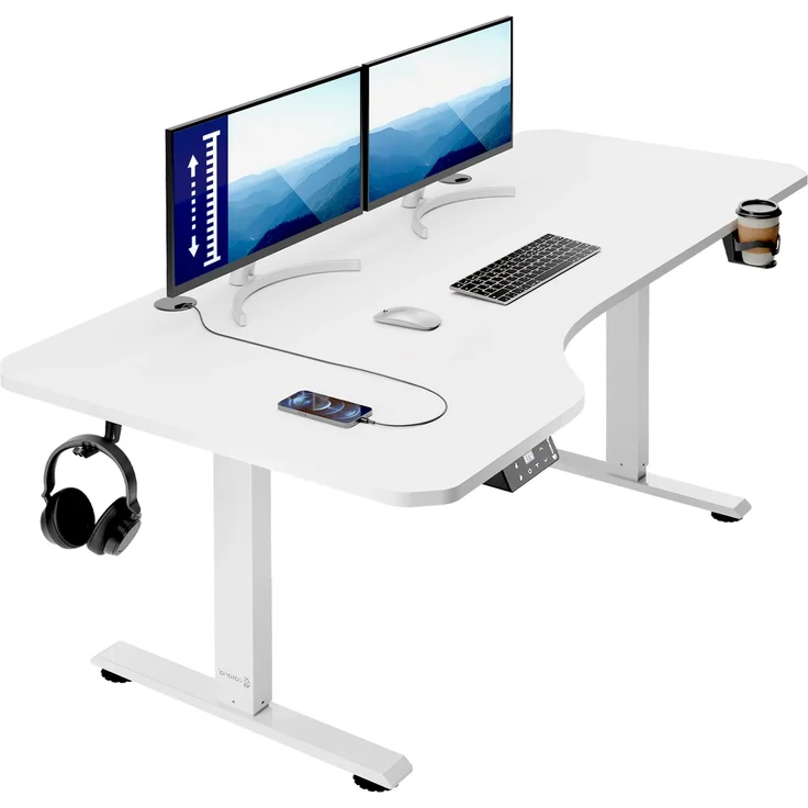 Casaria Elektrisch höhenverstellbarer Schreibtisch, LCD- Display, Spanplatte/Stahlgestell, Weiß, 160x75 cm – Bild 1