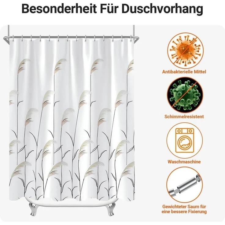 Duschvorhang Weizenohr 150x200cm Antischimmel Wasserabweisend 10 Ösen – Bild 7