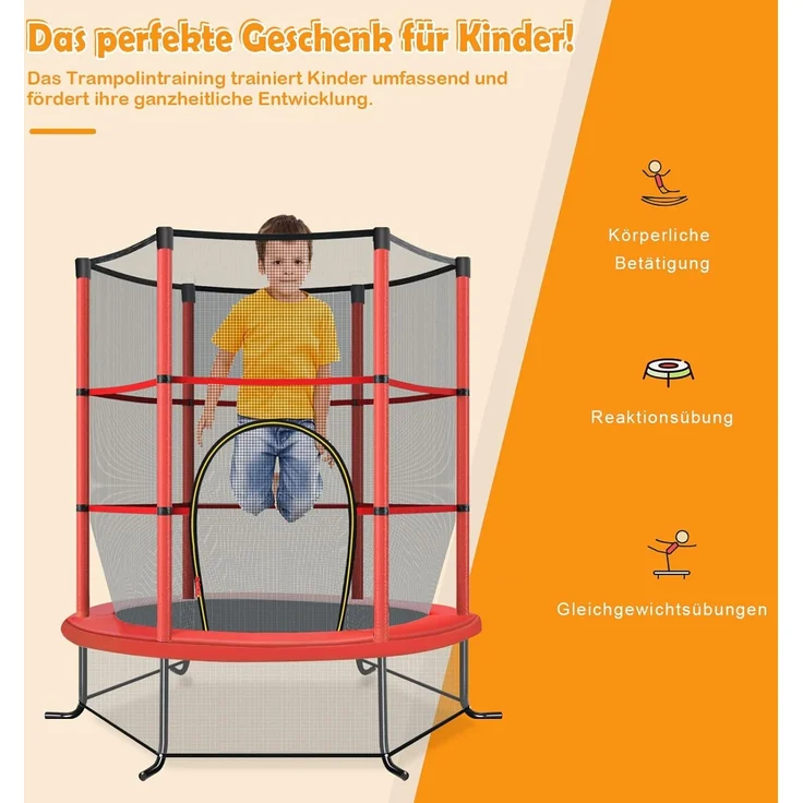 COSTWAY Gartentrampolin mit Sicherheitsnetz, Trampolin bis 45kg belastbar, Indoor-/Outdoortrampolin für Kinder ab 3 Jahre, Ø140cm – Bild 3