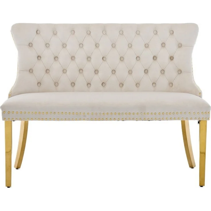 BBWL Polsterbank 2-Sitzer mit Handmade Knöpfen, Wing Back, Samtpolsterung, Velvet Double Dining Loveseat Bank für Küche & Esszimmer, Mid-Century – Bild 2