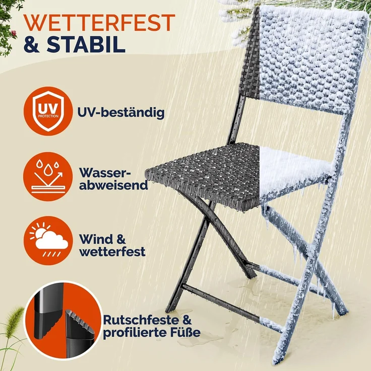 CASARIA® Polyrattan Klappstuhl Gartenstuhl Balkonstuhl klappbar 4er Set – Bild 7
