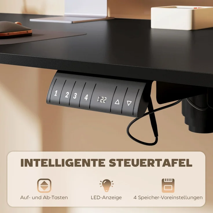 Vinsetto Schreibtisch, Spanplatte, Stahl, Schwarz, 140L x 70B x 72-116H cm – Bild 5