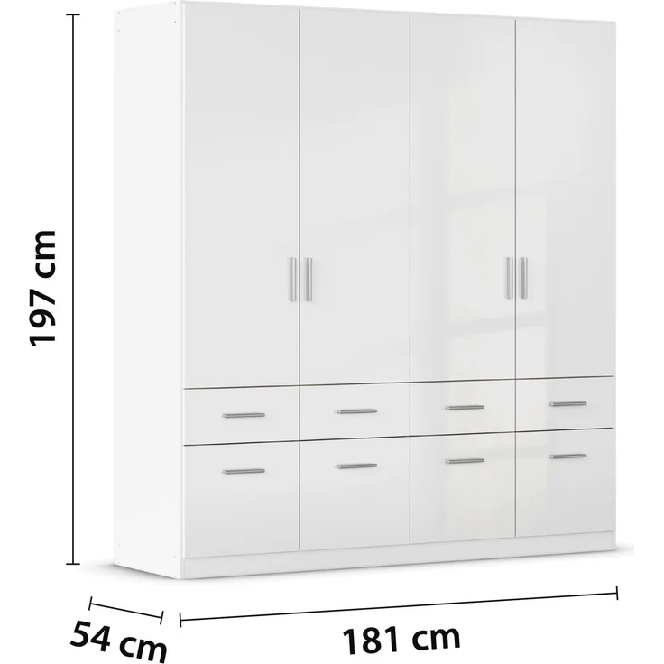 Drehtüren-Kombischrank Chile / Celle, Holzwerkstoff, Weiß, 181 x 197 x 54 cm – Bild 4