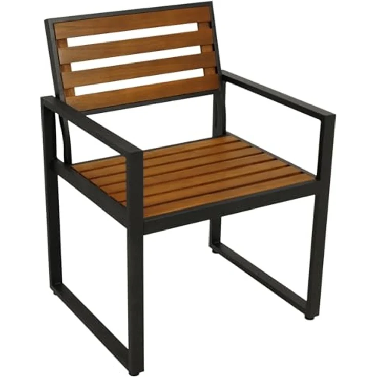 DEGAMO RAGUSA Gartensessel mit Armlehnen, Metall+ Akazie, anthrazit/braun, 64,5cm 2-er Set – Bild 7