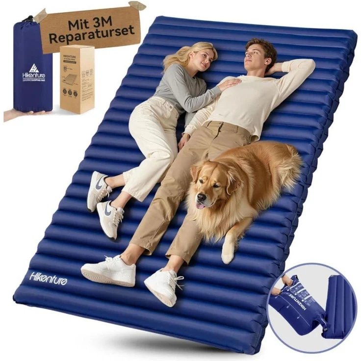 Isomatte Doppel Ultraleicht Aufblasbar Navyblau 140x200cm Mit Pumpsack – Bild 1