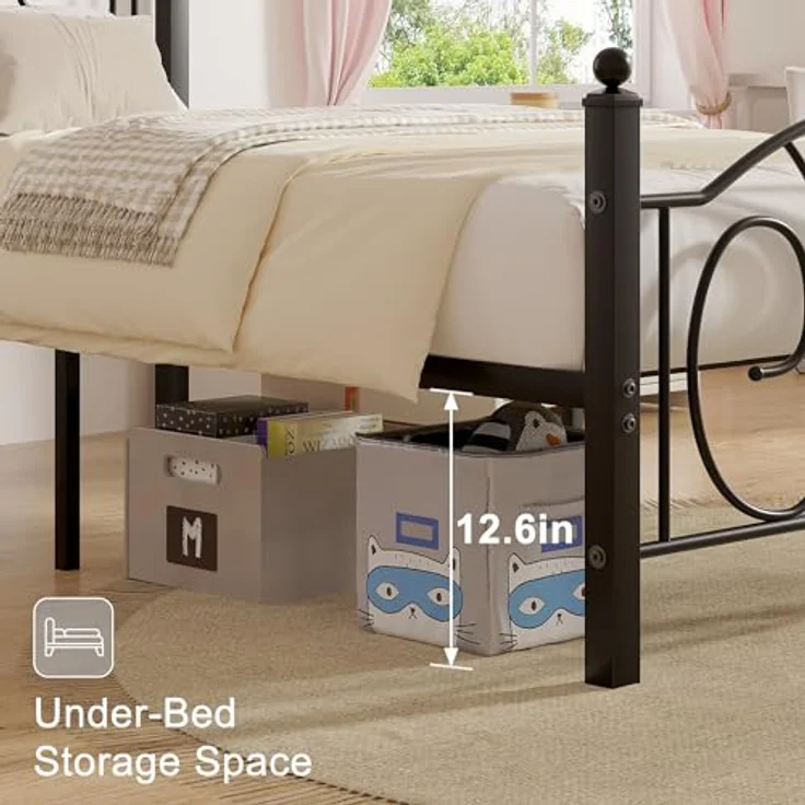 VECELO Bettrahmen 90 x 200 cm, Metallbett mit Hohem Kopfteil und Fußteil, Moderner Minimalistischer Jugendbett für Schlafzimmer Gästezimmer Viel Stauraum unter dem Bett, Schwarz – Bild 5