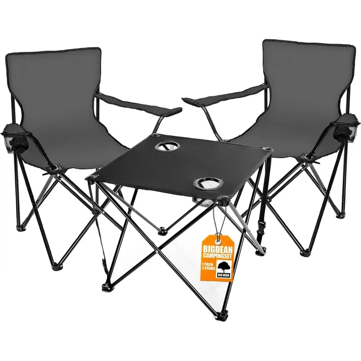 BigDean Campingstuhl mit Stühlen dunkelgrau - Camping Tisch Stuhl Set Camping Stühle (Set, 1 St), Outdoor, Festival, Angeln, Pflegeleicht