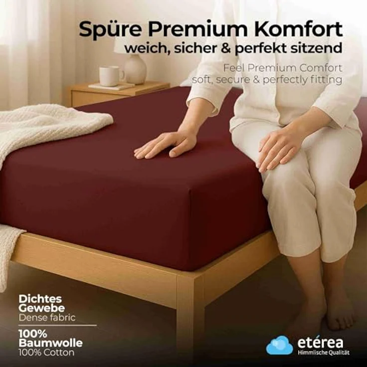 etérea Comfort Jersey Spannbettlaken Bordeaux 180x200 cm - 200x200 cm – Bild 2
