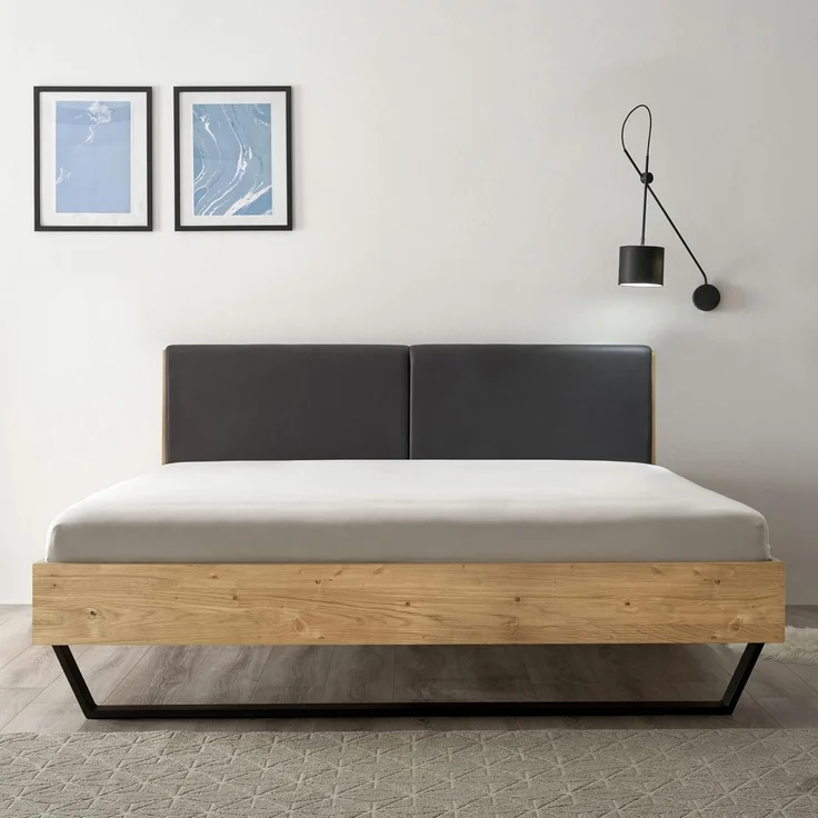 KEKE Modernes Massivholzbett 180x200 - Komfortables Balkenbett aus massiver Fichte mit Metallkufen - 186 x 97 x 215 cm (B/H/T) – Bild 4