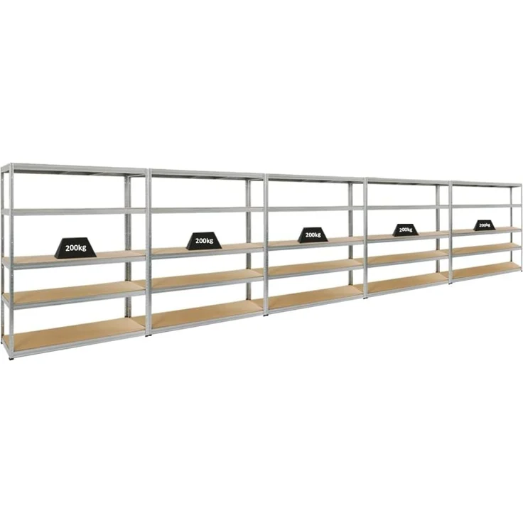 PROREGAL Mega Deal 5er-Set Schwerlastregale Giant Elephant 180 x 150 x 45 cm mit 5 Ebenen Fachlast 200kg Verzinkt, Kellerregal, Steckregal, Garagenregal, Lagerregal