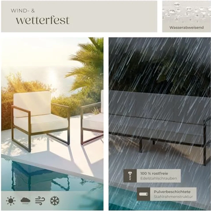 tectake® Gartenlounge Outdoor Set, Sofa 3 Sitzer 2X Gartensessel, Relaxsessel Garten mit Gartenbank, Gartenmöbel, Balkonmöbel, Terrassenmöbel, Wintergarten, Sitzecke Outdoor - 5 Sitzplätze – Bild 9