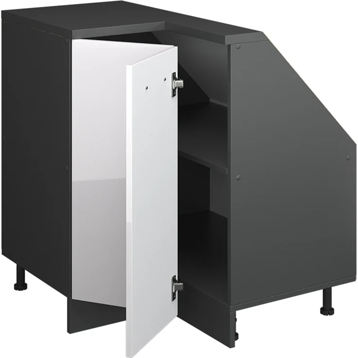 Eck-Küchenschrank für Dachschrägen R-Line Weiß Hochglanz 75.6 cm mit 1 Tür Vicco – Bild 4