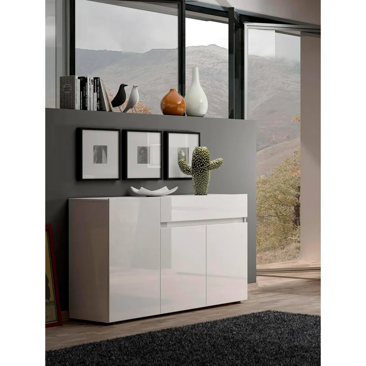 Dmora - Kommode Brits, Wohnzimmerbuffet, Wohnzimmer-Sideboard, Moderne Küchen-Speisekammer, Made in Italy, 135x38h79 cm, Glänzendes Weiß – Bild 1