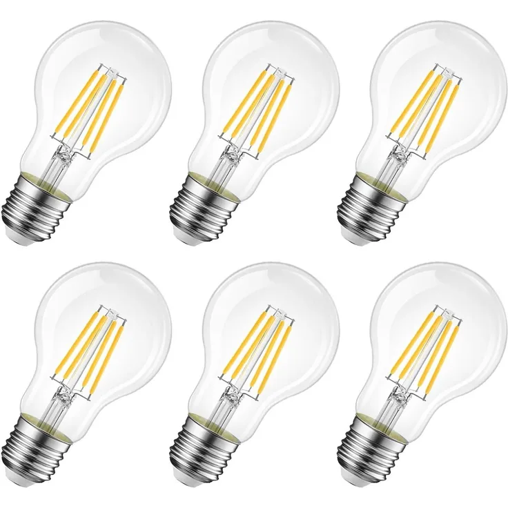 LVWIT LED Lampe E27, 470 lm, warmweiß 2700K, ersetzt 40 Watt, Classic Kolbenform Filament, klar (6er Pack)