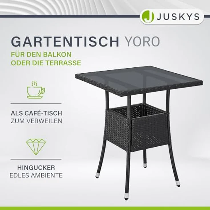 Juskys Polyrattan Gartentisch Yoro wetterfest - Balkontisch 60x60 cm eckig - Rattan Beistelltisch mit Glasplatte - kleiner Tisch für Balkon - Schwarz – Bild 4