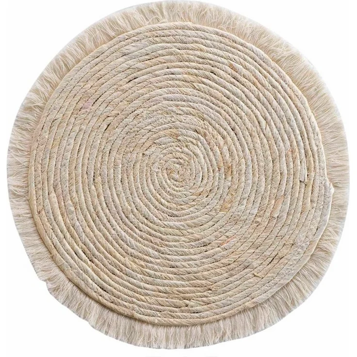 Macosa Home Platzset Platzset 2 STK. Stroh Fransen rund Beige Platzmatten Tischset, (2er Set), mit Fransen 36 cm natur beige braun rund – Bild 2