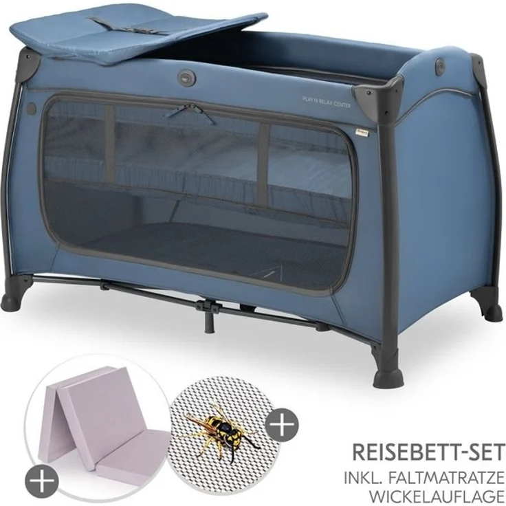 Hauck Baby-Reisebett Play'n Relax Center - Dark Blue, Babyreisebett mit Matratze, Insektenschutz, Wickelauflage, Einhang – Bild 4