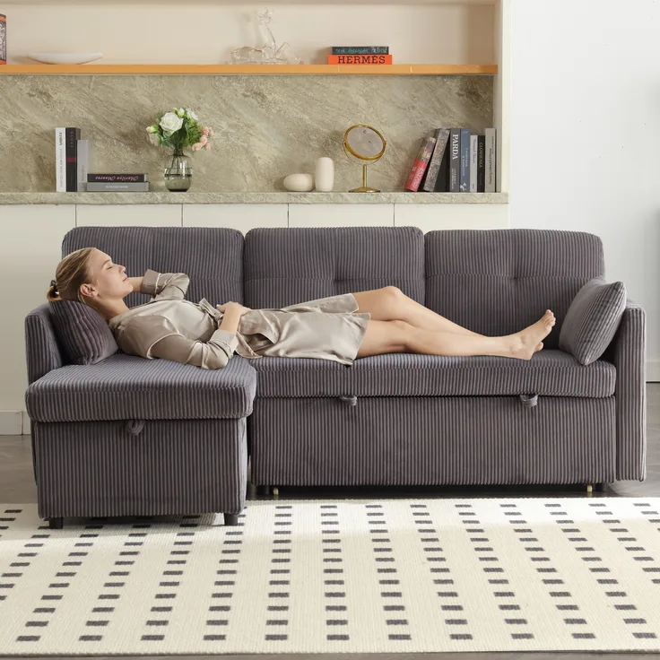 LVHOM Ecksofa mit Schlaffunktion L-Form, Sofa mit Bettkasten, Wohnzimmersofa mit Seitentasche, Couch Samtstoff, Bettsofa, 3 Sitzer
