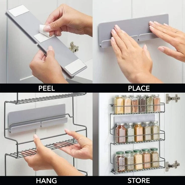 mDesign Gewürzregal Küchenregal Organizer selbstklebend 3 Ebenen Metall Graphit – Bild 4