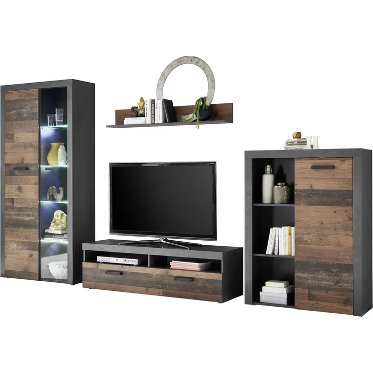 Wohnwand Anbauwand Wohnschrank TV Schrank JONES Old Style Altholz Optik Nb. ca. 340 cm – Bild 5