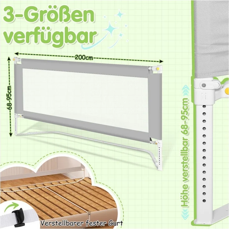 Clanmacy Bettschutzgitter 3x Bettgitter Kinderbettgitter Bettschutzgitter Kinder Baby (150+200+200cm, 3 St) – Bild 2