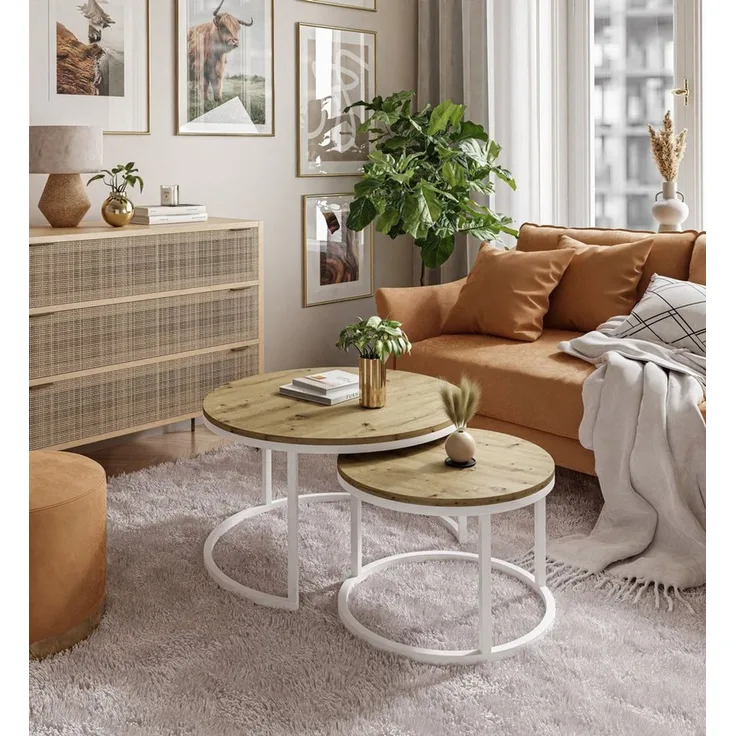 yourhouse24 Couchtisch INEZ LOFT 2er-Set, ineinanderschiebbar, runder Satztisch im Industrial, 2er-Set Satztische im Industrial-Design, robustes Metallgestell