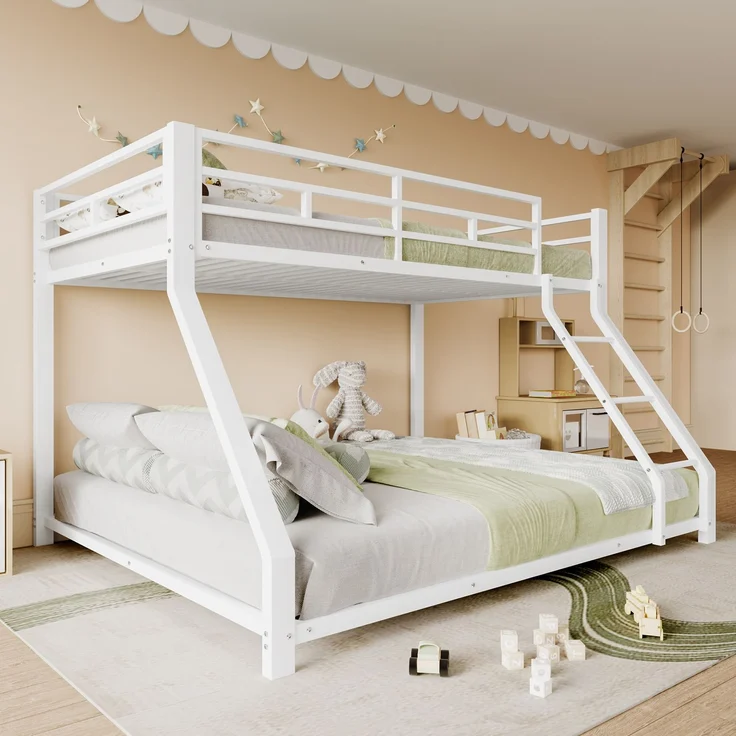 Etagenbett, 90*200 cm 140*200 cm, Geländer, Stufe, en747 zertifiziert, ohne Matratze, Metall, Weiß – Bild 5