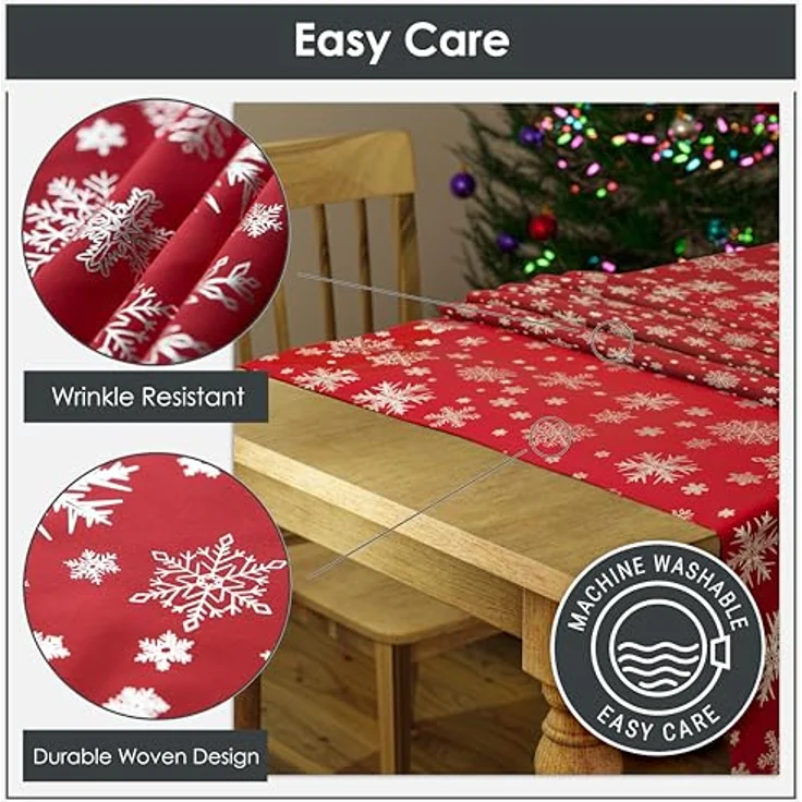 Emma Barclay Weihnachtstischdecke, rechteckig, maschinenwaschbar, Weihnachts-Tischdecke in Rot mit silbernem Schneeflocken-Design, 178x274 cm – Bild 4