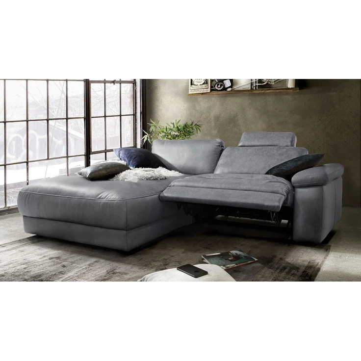 KAWOLA Sofa LOLA Ecksofa Leder grau mit motorischer Relaxfunktion Recamiere links 82 x 178 x 233 cm – Bild 2