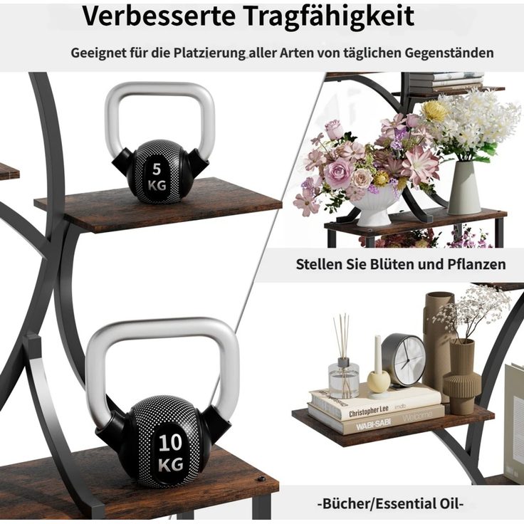 UNHO Pflanzenregal Blumenregal Blumentreppe Schwerlast Blumenständer Balkon Garten Pflanzentreppe Pflanzen Regal Metall 50x26x151 cm Schwarz – Bild 5
