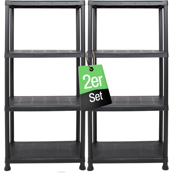 Ondis24 Schwerlastregal, 2er Set, Kellerregal, Lagerregal, Steckregal, 135 x 60 x 30 cm, jeweils bis 80 kg belastbar und 4 Ablagen