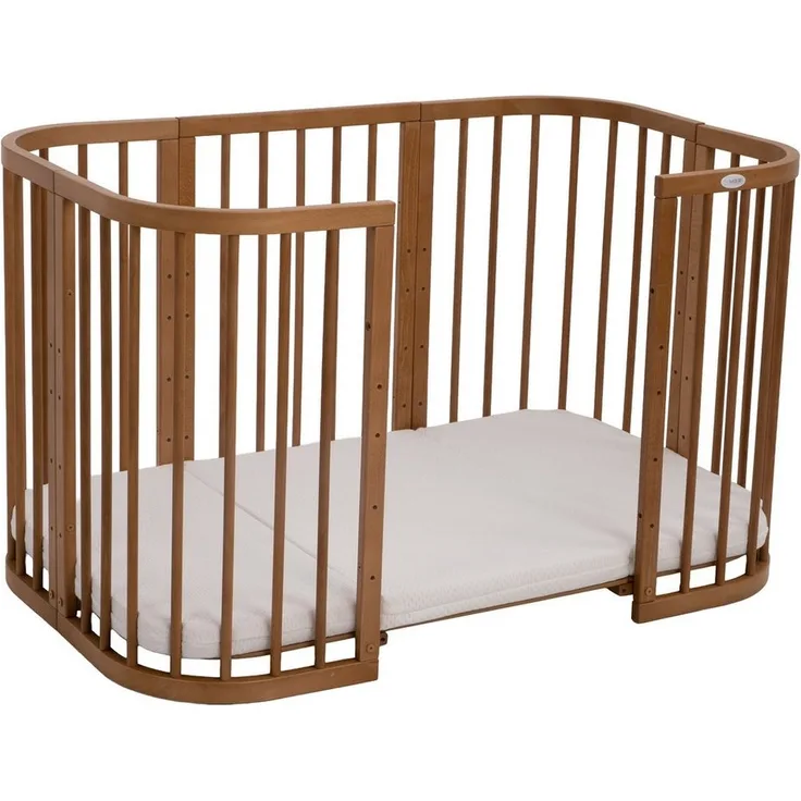 Waldin Babybett aus Holz 7in1 mit Matratze, Mitwachsendes Kinder-Bett, Belüftet, Boden 5-Fach Verstellbar, All-Inclusive-Set, Holz Vintage