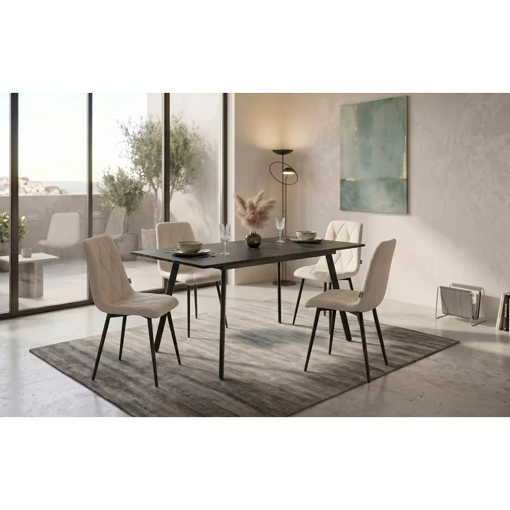 B&D home Essgruppe Mara & Vicka, (Set, 5-tlg, 1 Tisch / 4 Stühle), Esstisch ausziehbar bis 160cm für 4-6 Personen, Stühle in Samtstoff – Bild 1