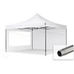 4x4 m Faltpavillon, PREMIUM Stahl 40mm, Seitenteile mit Panoramafenstern, weiß