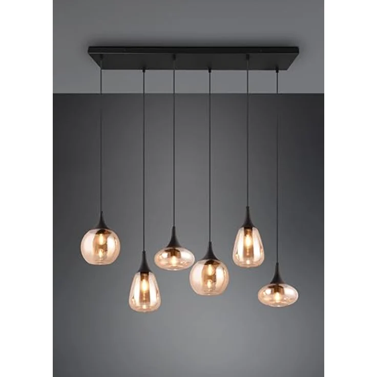 Trio Leuchten Lumina Pendelleuchte, 6-flammig, 240 W, Amber/Schwarz, E14, L x B x H: 34,5 x 93,8 x 150 cm – Bild 3