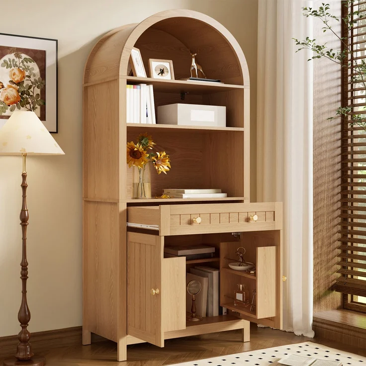 ZUBALIYA Aufbewahrungsschrank, mit Schubladen, mit Stauraum, H 180 × T 40 × B 76 cm, Natur, MDF / Spanplatte – Bild 2