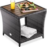 Casaria® Beistelltisch Grau Wetterfest Klein Holz Polyrattan Akazie 45 x 45 x 40 cm 80kg Belastbarkeit Outdoor Tisch Gartentisch Balkontisch Gartenmöbel