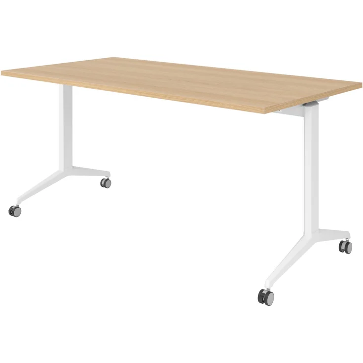 bümö Seminartisch klappbar fahrbar 160x80 cm Eiche, Gestell weiß - Klapptisch staffelbar, mit vier Doppelrollen Büro Schulungstisch, KFZ16-E-W – Bild 1