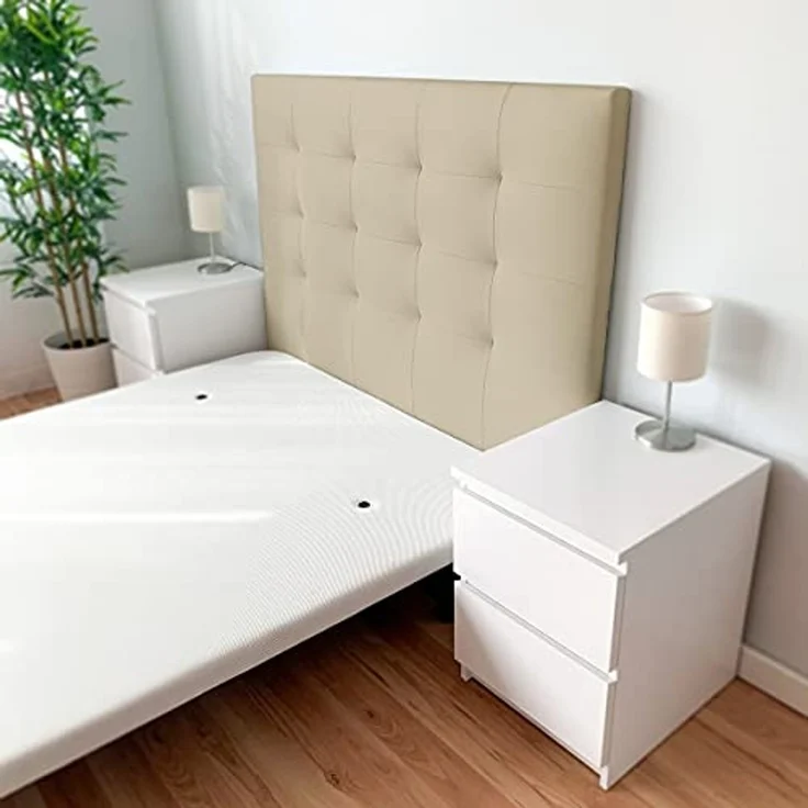 DUÉRMETE ONLINE Kopfteil Paris gepolstert, Bezug aus hochwertigem Kunstleder, Beige, 100 x 120 cm (Bett 90) – Bild 2