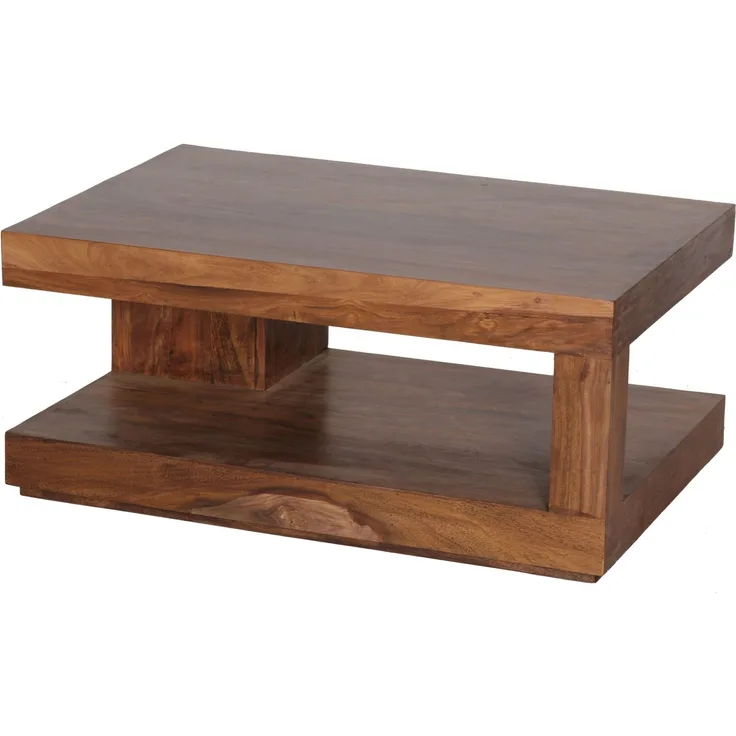 Wohnling Couchtisch Massiv-Holz 90 cm Design Wohnzimmer-Tisch dunkel-braun, Sheesham