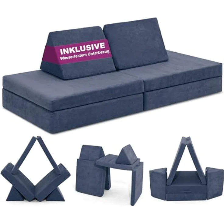 Linodino Kindersofa Spielsofa I aus Schaumstoff Bausteine I Spielcouch für Kinder, Wasserfeste Unterbezüge, Waschbare Chenille Bezüge 30° – Bild 2