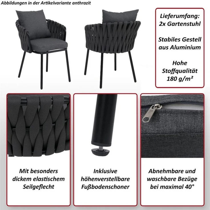 MCW Gartenstuhl MCW-P89 (Set), Hohe Stoffqualität 180 g/m², Bezug waschbar bei maximal 40° – Bild 3