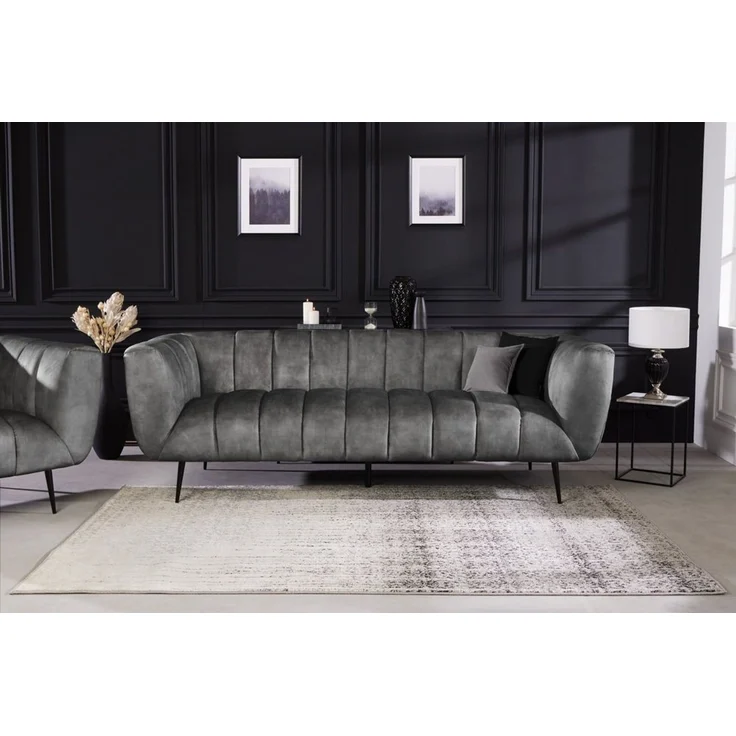 riess-ambiente Sofa NOBLESSE 225cm grau / schwarz, Einzelartikel 1 Teile, Wohnzimmer · Samt · Metall · 3-Sitzer · Federkern · Retro Design – Bild 3