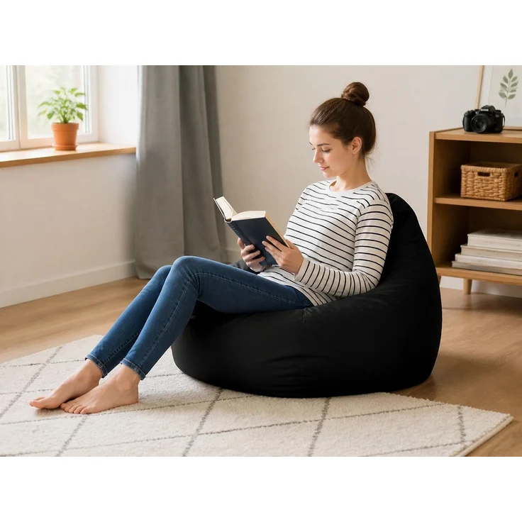 Sitzsack-Hülle ohne Füllmaterial, Schwarz, 90 x 110 cm, Stoffbezug für Innen- und Außenbereich – Bild 2